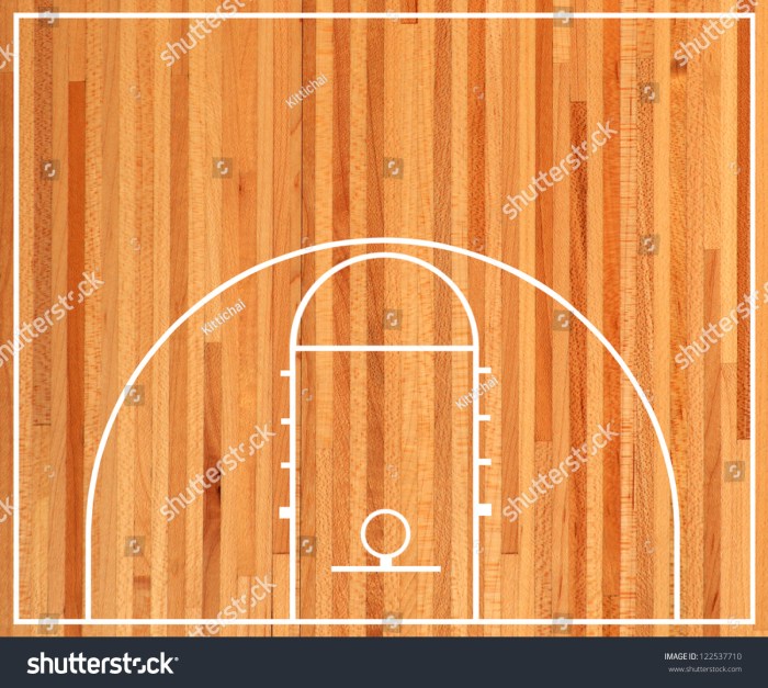 stock photo basketball half court parquet 122537710 - Lantai Parket Lapangan Basket Branding dengan Finishing Khusus