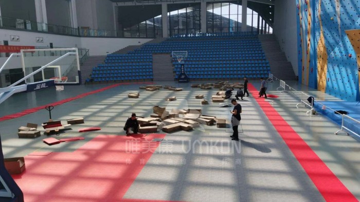 Premium Photo | Modern basketball court with a brown wooden floor